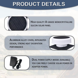 12-Inch Flush-Mount Round Solar Roof Vent Fan, 30W Dual-Power Attic Exhaust Fan with 1200 CFM, 3-Speed Remote & 25°C Auto Start