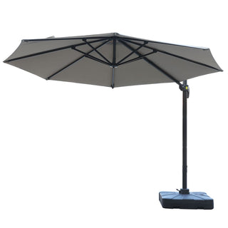 11ft Solar LED Cantilever Patio Umbrella with Base – Offset Outdoor Umbrella with Crank Lift (Grey)