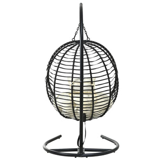 Single Folding Wicker Hanging Egg Chair with Stand, Indoor Outdoor Swing Hammock Chair, Adjustable Anti-Slip Feet for Balcony Bedroom Patio