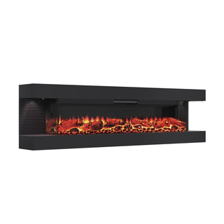 50"/60"/72" Wall-Mounted Electric Fireplace with Suspended LED Lighting, Modern Indoor Fireplace for Living Room