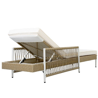 Outdoor PE Rattan Chaise Lounge, All-Weather Wicker Patio Lounge Chair with 6-Position Adjustable Backrest, Modern Sun Lounger for Poolside