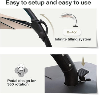 11 FT Luxury Curved Cantilever Umbrella, Heavy-Duty Side-Post Umbrella With Base, And 360° Rotation