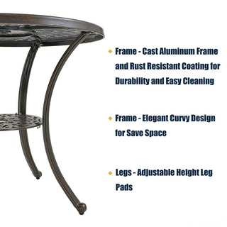 31" Round Cast Aluminum Outdoor Bistro Table with 1.9" Umbrella Hole, Antique Bronze Patio Table