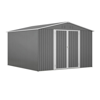 10 x 10 FT Outdoor Metal Storage Shed with Reinforced Frame, Lockable Double Doors, Heavy-Duty Garden Tool Shed for Backyard, Patio, Lawn & Outdoor Use