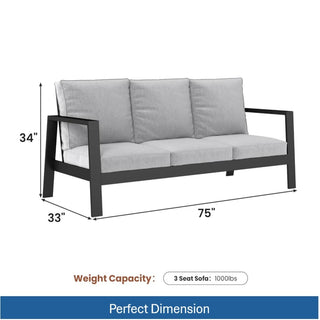75" All-Weather Aluminum 3-seat Patio Sofa with Thick Cushions & Frame