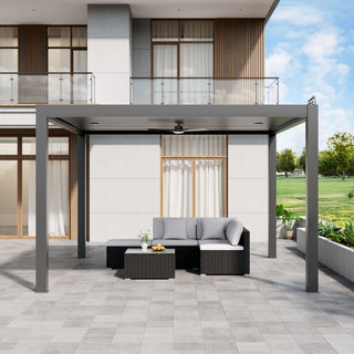 Aluminum Pergola Gazebo with Adjustable Louvered Roof & LED