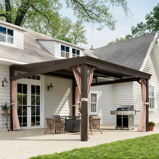 VineLull Outdoor Wall-Mounted Hardtop Pergora with Curtains and Netting