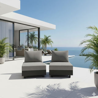 2-Piece Gray Aluminum Modular Armless Chairs for Pool Garden Balcony Porch (Set of 2)