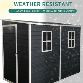 8x4 FT Outdoor Resin Garden Shed with Floor and 2 Windows, Plastic Patio Outdoor Storage Shed with Lockable Door for Garden Tools, Bicycles, Trash Cans, Black