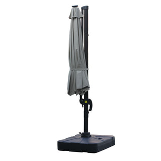 11ft Solar LED Cantilever Patio Umbrella with Base – Offset Outdoor Umbrella with Crank Lift (Grey)