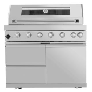 Outdoor Kitchen Island with 120,000 BTU Double Grill, Pizza Oven, Fridge, Rotisserie & Granite Countertops