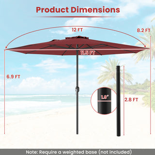 12 FT Patio Umbrella with Crank Handle & 8 Sturdy Ribs – Durable Outdoor Market Umbrella for Patio, Garden & Backyard