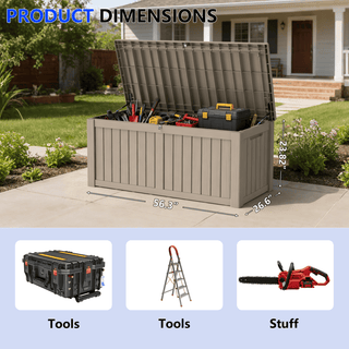 120-Gallon Resin Outdoor Deck Box with Lockable Lid, Patio Storage Bench for Cushions & Pillows – Black/Light Brown