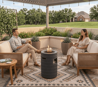 26-Inch Propane Fire Pit, 40,000 BTU Outdoor Gas Fire Pit with Hidden 20-Lb Tank Storage, Textured Concrete Fire Column, Lava Rocks & Waterproof Cover