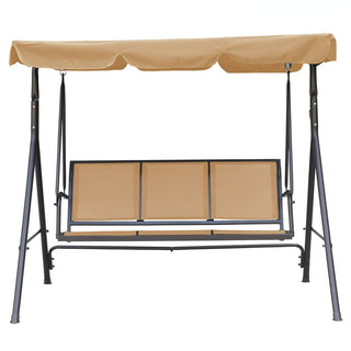3-Person Beige Patio Swing Chair with Adjustable Waterproof Canopy for Outdoor Garden Backyard