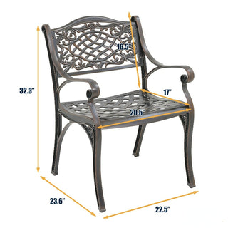 Set of 2 Vintage Cast Aluminum Outdoor Dining Chairs in Antique Bronze – Ergonomic Patio Chairs, Rust-Resistant, Weather-Resistant
