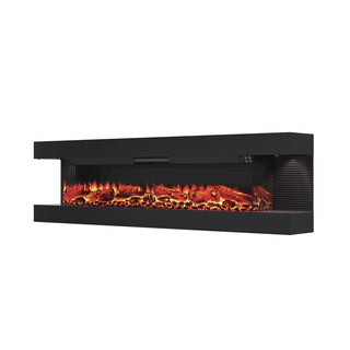 50"/60"/72" Wall-Mounted Electric Fireplace with Suspended LED Lighting, Modern Indoor Fireplace for Living Room
