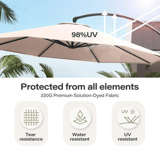 11 FT Luxury Curved Cantilever Umbrella, Heavy-Duty Side-Post Umbrella With Base, And 360° Rotation