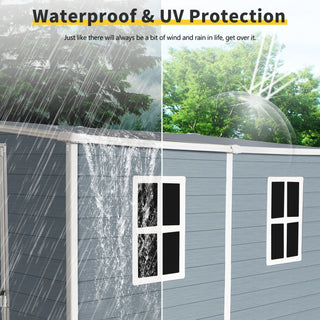 Outdoor Storage Shed with Floor Resin shed with Two-Window, Waterproof ,Lockable Doors for Patio,Yard,Lawn -Grey/Black