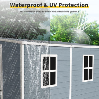 Outdoor Storage Shed with Floor Resin shed with Two-Window, Waterproof ,Lockable Doors for Patio,Yard,Lawn -Grey/Black