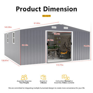 10x12 FT Outdoor Metal Storage Shed with Dual Skylight Windows, 0.25mm Color Steel Panels & Protective Film, Available in Two Colors