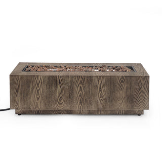 48" Outdoor 50,000 BTU Rectangular Iron Propane Fire Pit, Wood-Looking (Tank Cover not Included)