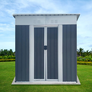 5x3 FT Pent Roof Metal Garden Shed, Grey Outdoor Storage Tool House for Bikes, Tools & Backyard Organization