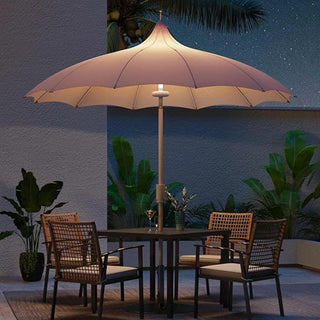 9FT Outdoor Gazebo Style Patio Umbrella With Lighting Function, Petal-Shaped Canopy, 360-Degree Rotation, And Tilt Adjustment