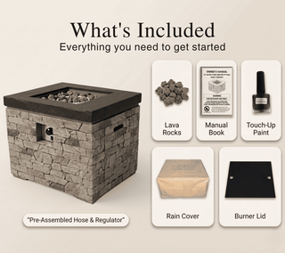 32-Inch 40,000 BTU Propane Fire Pit Table with Lightweight Concrete Finish, Lava Rocks & Cover