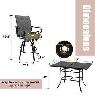 5-Piece Outdoor Cast Aluminum Dining Set – Black Swivel Chairs & Table for Patio