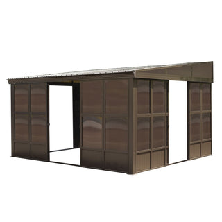 SolVista Wall-Mounted Sunroom Lean-To Solarium with Galvanized Steel Roof, Lockable Sliding Door & Detachable PVC Screen for Patio Deck