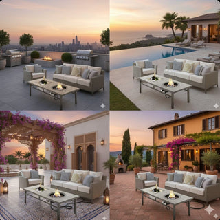 47" 3-in-1 Outdoor Aluminum Beige Propane Fire Pit Table 50,000 BTU with Ice Bucket