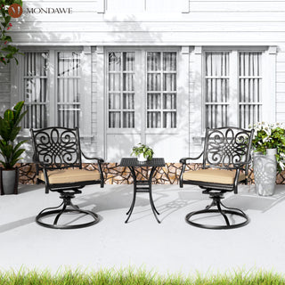 Set of 2 Cast Aluminum Outdoor Swivel Dining Chairs with Cushions