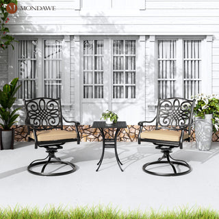 Set of 2 Cast Aluminum Outdoor Swivel Dining Chairs with Cushions