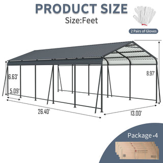 Heavy-Duty Metal Carport with Galvanized Steel Roof and Frame, All-Weather Outdoor Car Shelter Garage for Driveway, Cars, and Trucks