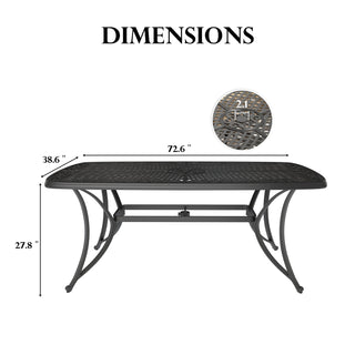 Patio Black Gold Rectangle Cast Aluminum Outdoor Dining Table with Umbrella Hole