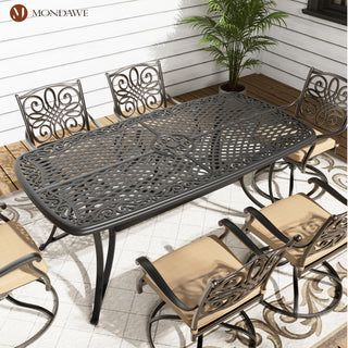 Patio Black Gold Rectangle Cast Aluminum Outdoor Dining Table with Umbrella Hole