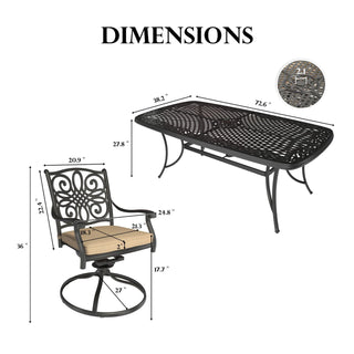 7-Piece Cast Aluminum Outdoor Dining Set with Rectangle Table & Swivel Chairs