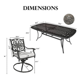 7-Piece Cast Aluminum Outdoor Dining Set with Rectangle Table & Swivel Chairs