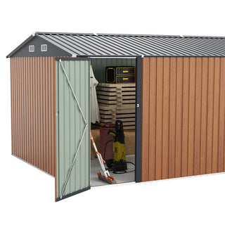 Outdoor Storage Shed 9×11 FT with 3 Lockable Doors,Utility Tool Shed Metal Storage Garden Sheds 4 Vents,Metal Sheds with Galvanized Steel Frame,for Backyard,Patio,Lawn,yellow