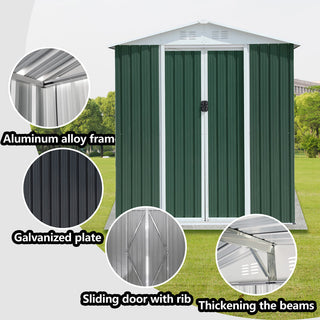 6x4 FT Green Aluminum Garden Shed with Apex Roof & Sliding Door, Outdoor Tool Storage House for Backyard, Patio & Lawn Use