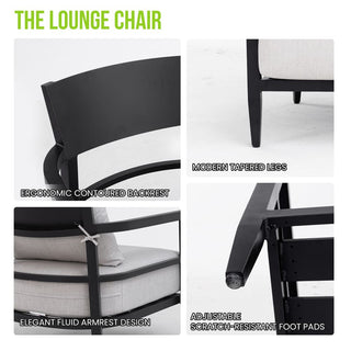 Modern Outdoor Lounge Chair – Fully Welded Aluminum Frame with Sunbrella Cast Silver Cushion, Charcoal Finish