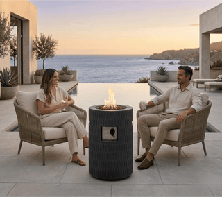 26-Inch Propane Fire Pit, 40,000 BTU Outdoor Gas Fire Pit with Hidden 20-Lb Tank Storage, Textured Concrete Fire Column, Lava Rocks & Waterproof Cover