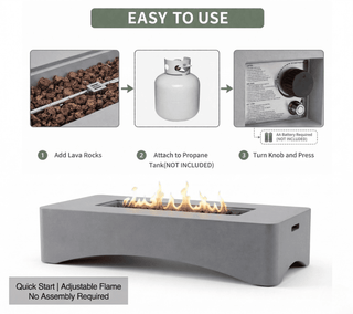 56-Inch Propane Fire Pit Table, 50,000 BTU Concrete Gas Fire Pit for Patio, Backyard & Deck with Lava Rocks & Cover