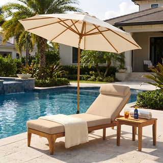 Outdoor Wood Chaise Lounge Chair, Adjustable Patio Recliner with Multi-Position Backrest, Sun Lounger for Poolside, Deck & Garden