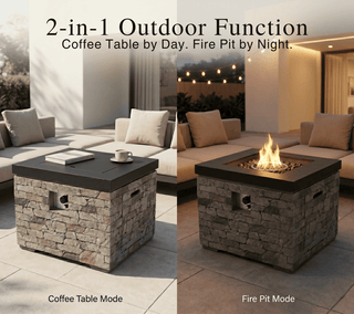 32-Inch 40,000 BTU Propane Fire Pit Table with Lightweight Concrete Finish, Lava Rocks & Cover