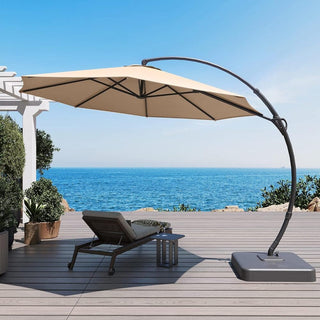 12-FT Luxury Curved Cantilever Umbrella With Base, 360° Rotatable,Suitable For Markets, Swimming Pools, Gardens, Backyards, And Patios
