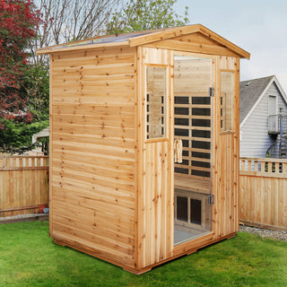4-Person Outdoor Far Infrared Sauna Room with Old Fir Wood Frame – Home Spa Dry Sauna Cabin