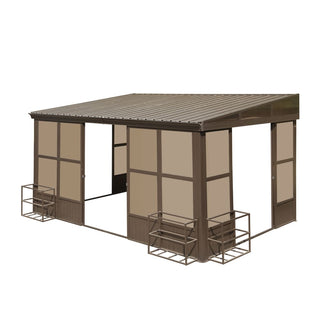 SolVista Wall-Mounted Sunroom Lean-To Solarium with Galvanized Steel Roof, Lockable Sliding Door & Detachable PVC Screen for Patio Deck