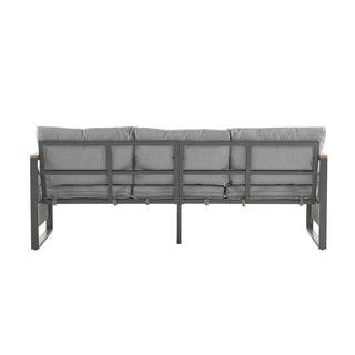 4-Piece Outdoor Metal Patio Furniture Set, 5-Seat Deep Seating Sofa Set with Cushions, Modern Grey & Natural Finish for Porch, Garden & Backyard